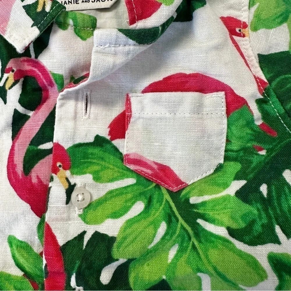 Janie & Jack Baby Tropical Flamingo Linen Romper 0-3M 🦩